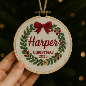 Personalized Letter Name Hand Embroidered Christmas Ornament, Custom Initial Christmas Ornaments, Tree Decor, Unique Christmas Gift
