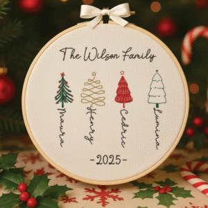 Personalized Family Christmas Ornament, Custom Embroidery Hoop , Gift for Families 2025
