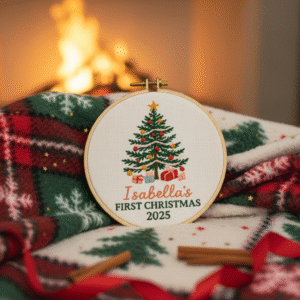 Personalized Baby's First Christmas Ornament, Custom Name Embroidery Hoop, Newborn Keepsake Gift, Hand Stitched Christmas Tree Decor 2025