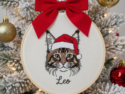 Custom Embroidered Pet Portrait Ornament, Pet Portrait Gift for Pet Lovers, Custom Pet Christmas Gift, Custom Embroidered Christmas Ornament
